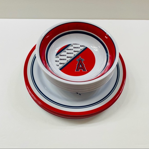 MLB ANGELES BASEBALL MELAMINE DINNERWARE SET 12